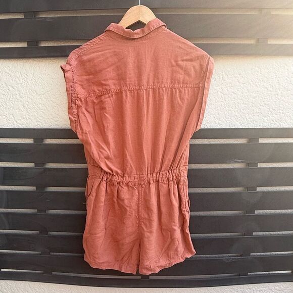 Abercrombie & Fitch Button-Front Utility Romper in Burnt Orange | Size Small - Picture 3 of 6